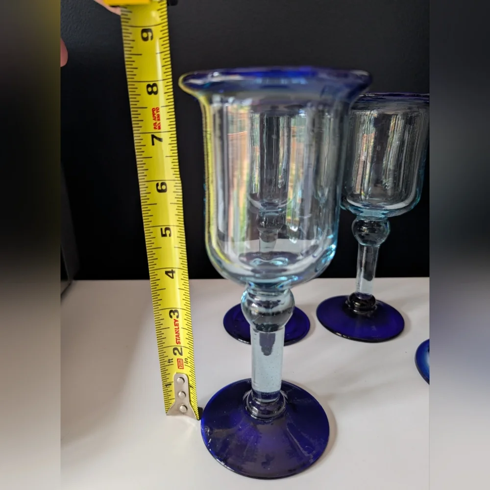Pier 1 Blue Glass Goblets Set